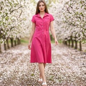 Tokens Vintage 80s 1/2 Button Tie-Back Shirt Dress Size 11